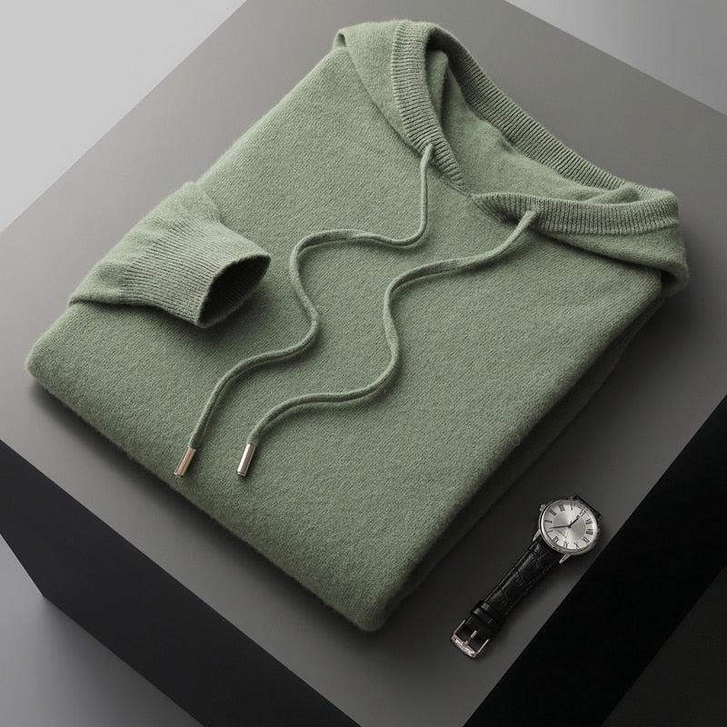 Leonardo - Herren Strick Hoodie mit Kordelzug und Rippbündchen