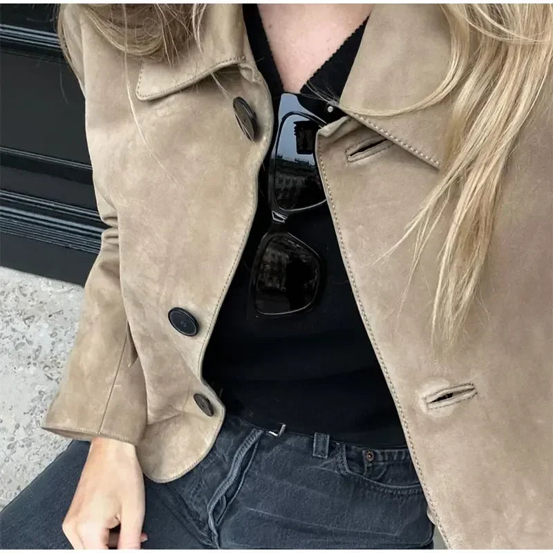 Mia – Damen Lederjacke kurz mit Kragen