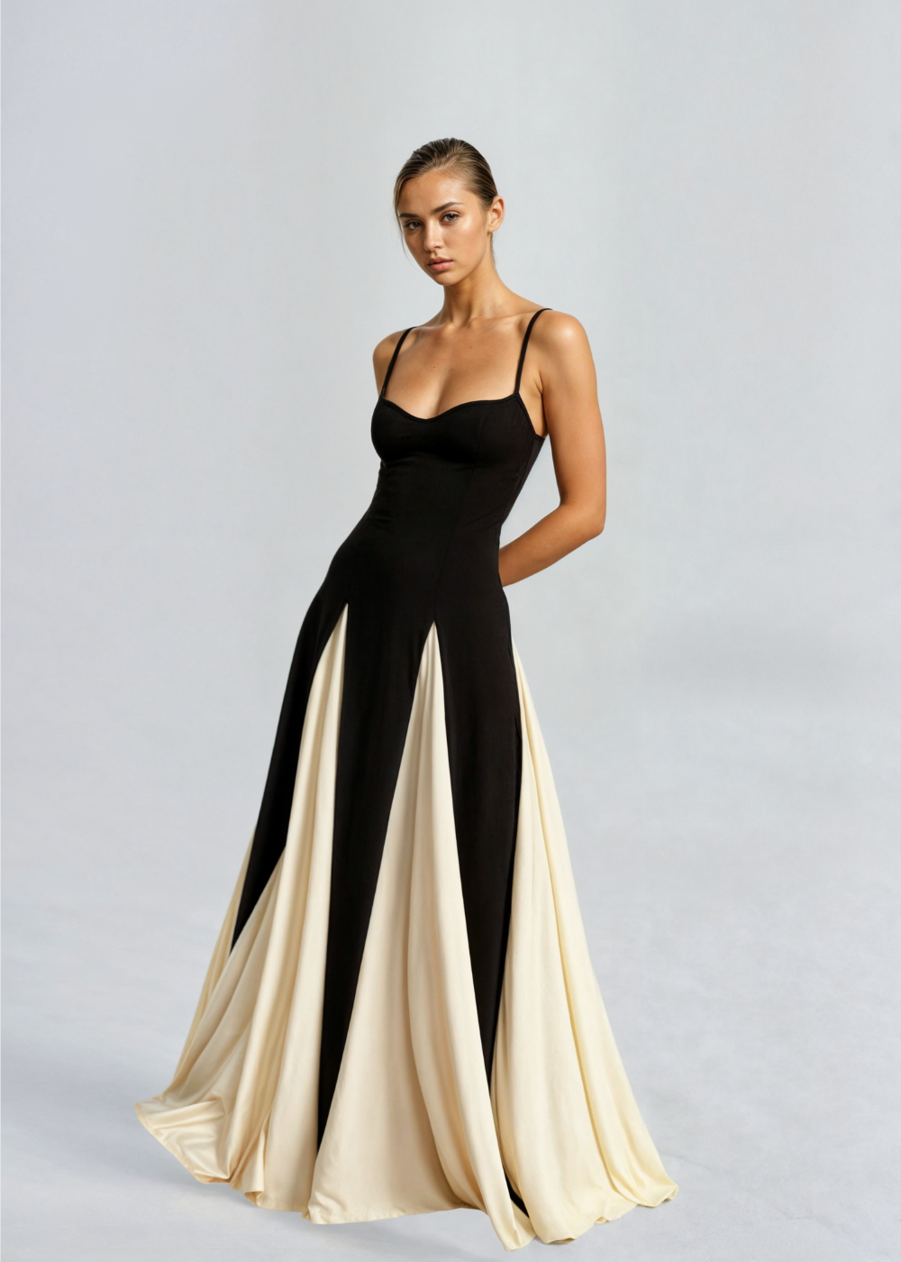 Alessia - Abendkleid für Damen mit Spaghettiträgern und zweifarbigem