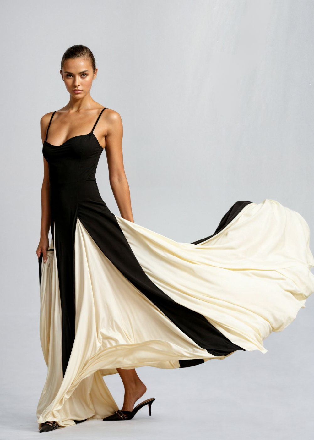 Alessia - Abendkleid für Damen mit Spaghettiträgern und zweifarbigem