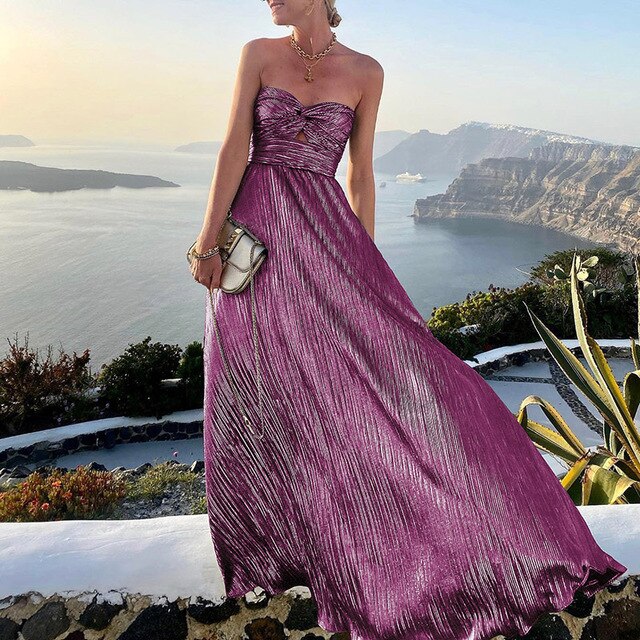 Serena – Damen Maxikleid mit Bandeau-Ausschnitt und Plissee-Design
