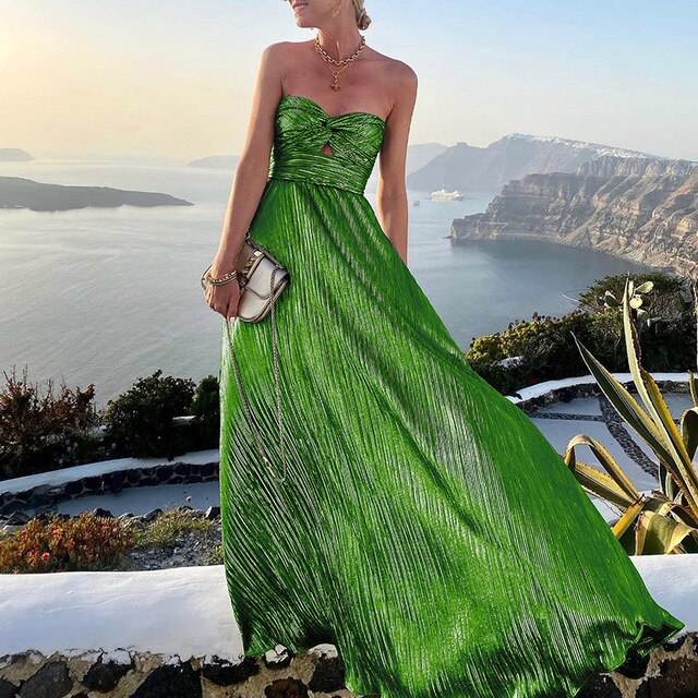Serena – Damen Maxikleid mit Bandeau-Ausschnitt und Plissee-Design