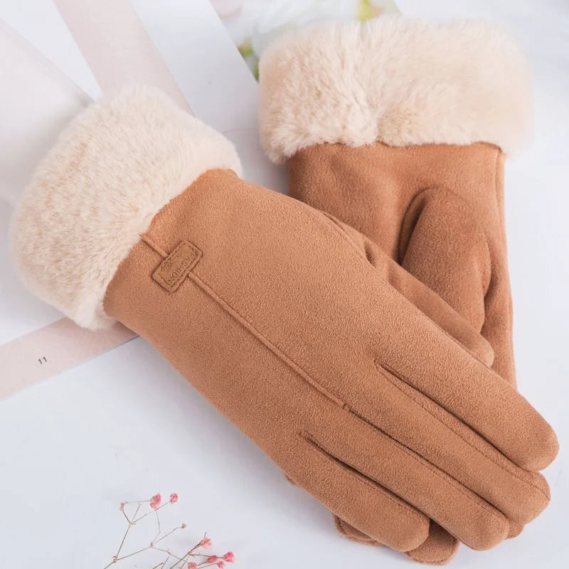 Clara – Wildleder-Handschuhe mit Kunstfellmanschette für Damen