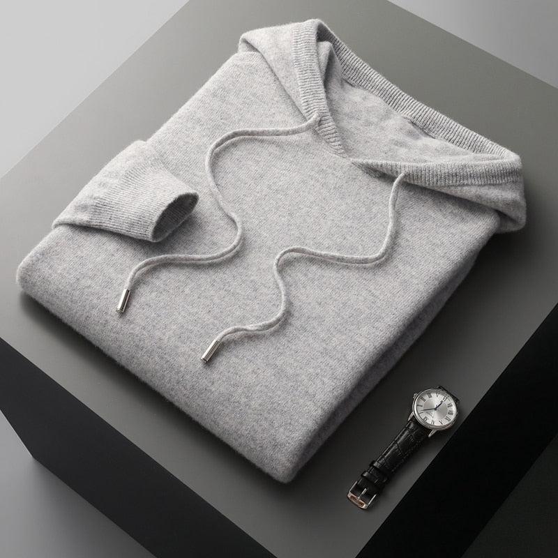 Leonardo - Herren Strick Hoodie mit Kordelzug und Rippbündchen