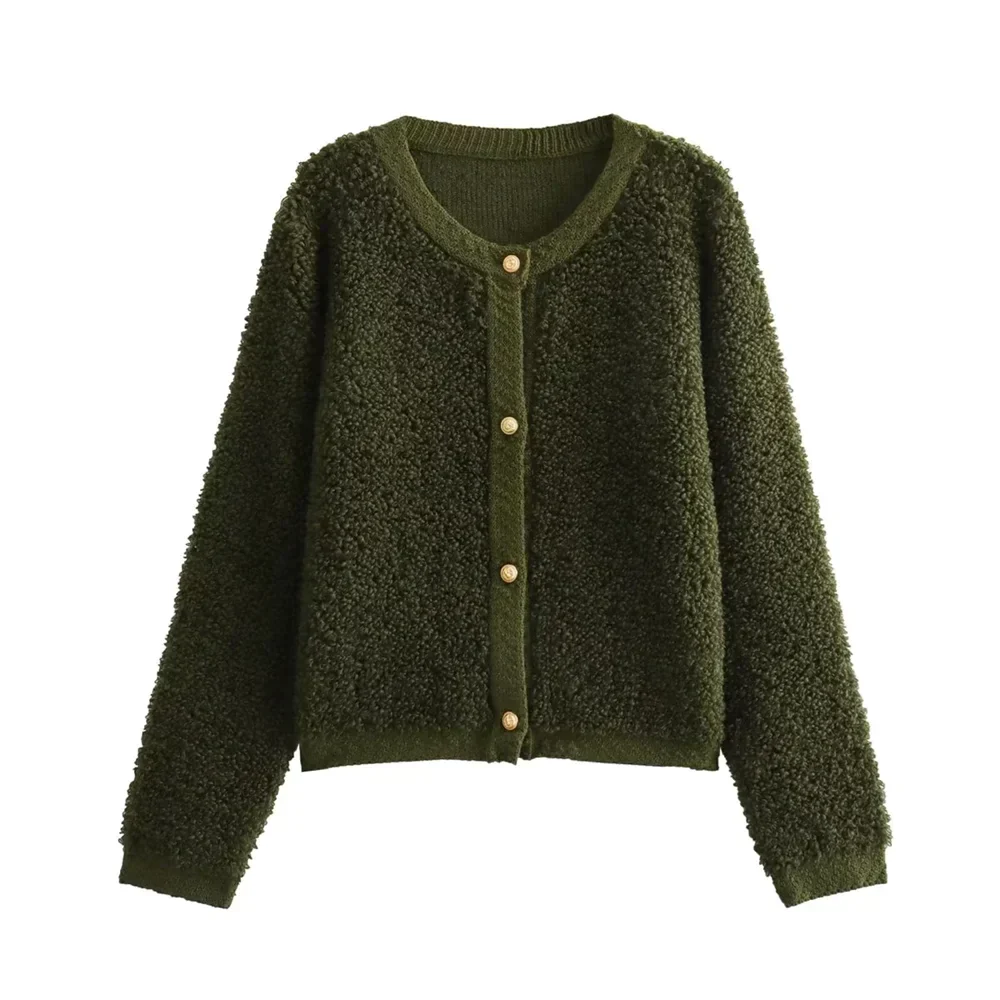 Clara - Damen-Strickjacke im Teddystyle mit Knopfleiste vorne