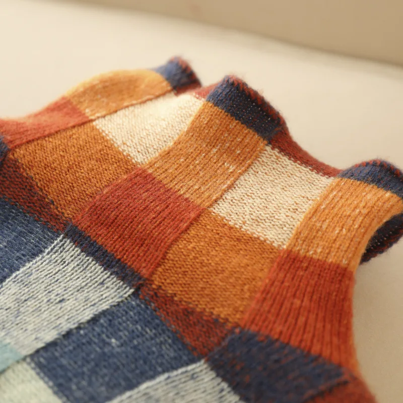 Emily – Damen Karierter Strickpullover Mit Rundhalsausschnitt