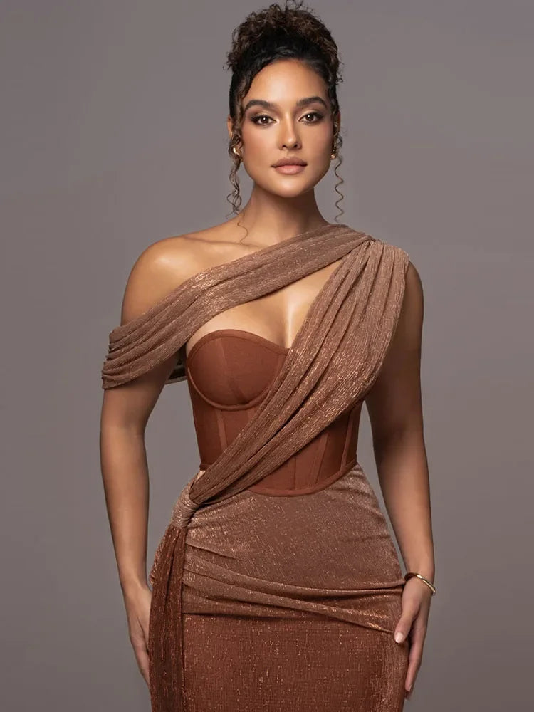 Elena – Asymmetrisches Abendkleid mit Drapierung für Damen