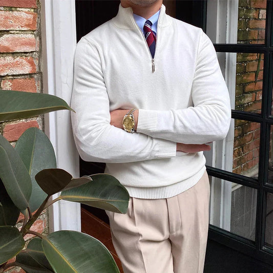 Adrian - Herren Feinstrickpullover mit halbem Reißverschluss