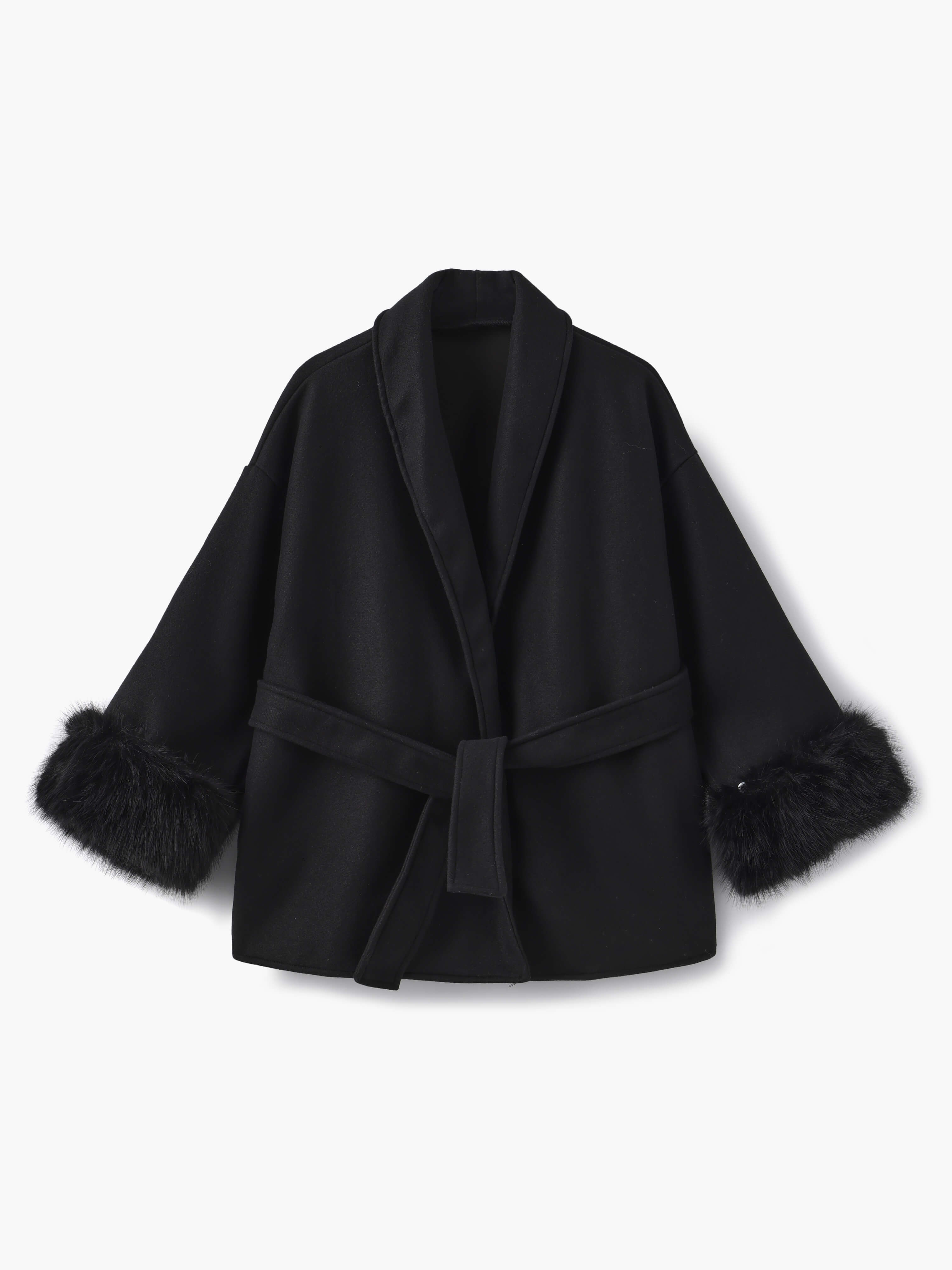 Valeria – Eleganter Wickelmantel Damen mit Fellärmeln