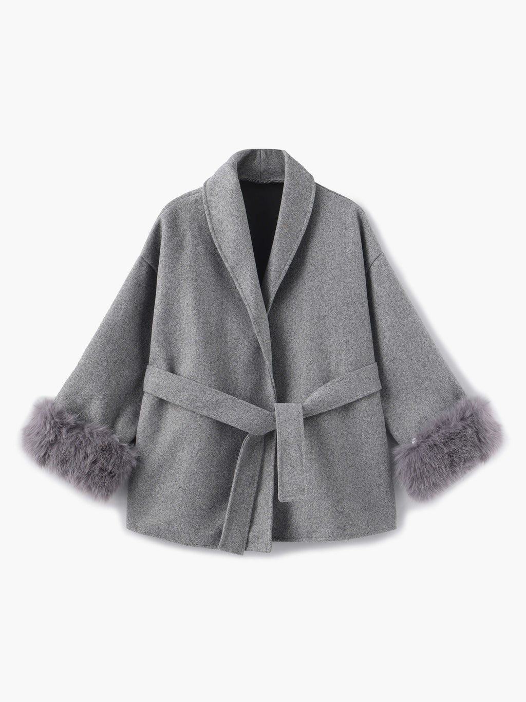 Valeria – Eleganter Wickelmantel Damen mit Fellärmeln