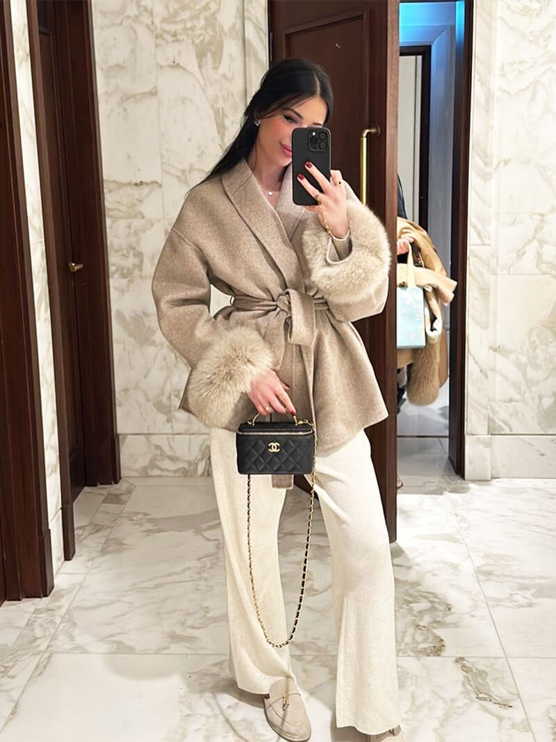 Valeria – Eleganter Wickelmantel Damen mit Fellärmeln