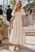 Elegantes Midi-Kleid für Damen mit floralem Muster und Puffärmeln