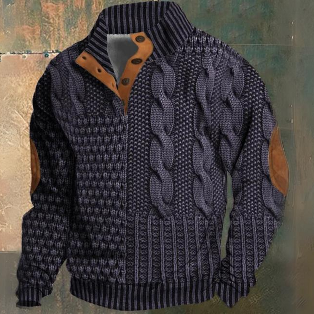 Elias – Strukturierter Zopfstrickpullover mit Knopfleiste Herren