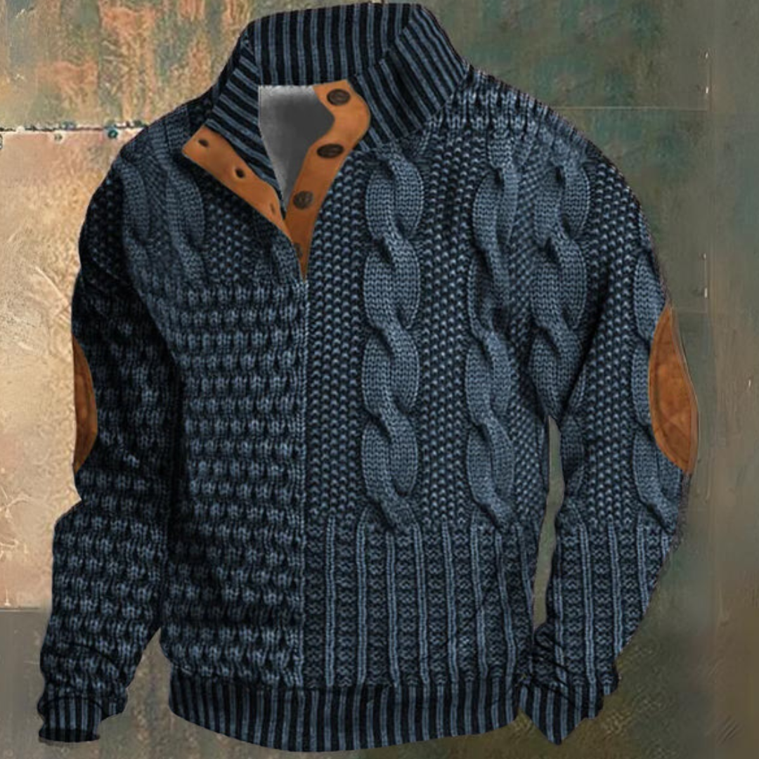 Elias – Strukturierter Zopfstrickpullover mit Knopfleiste Herren