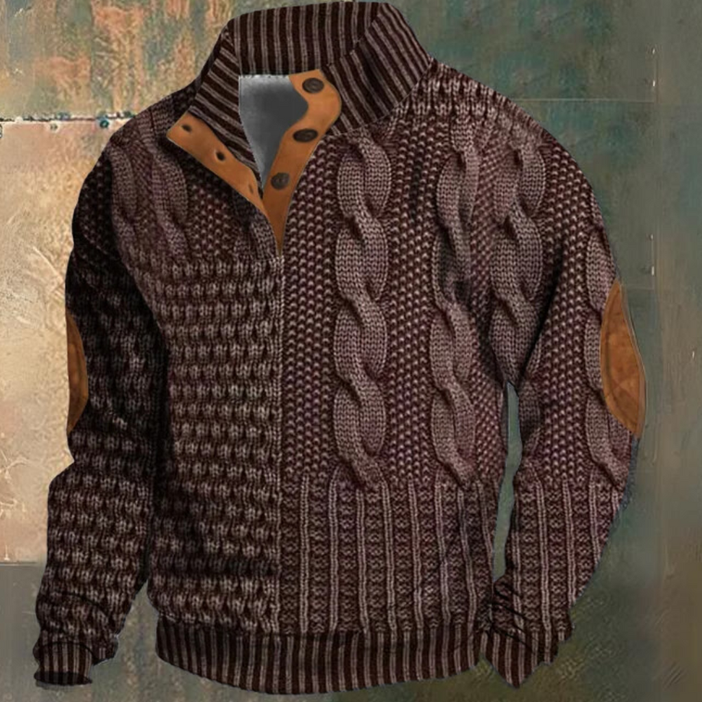 Elias – Strukturierter Zopfstrickpullover mit Knopfleiste Herren