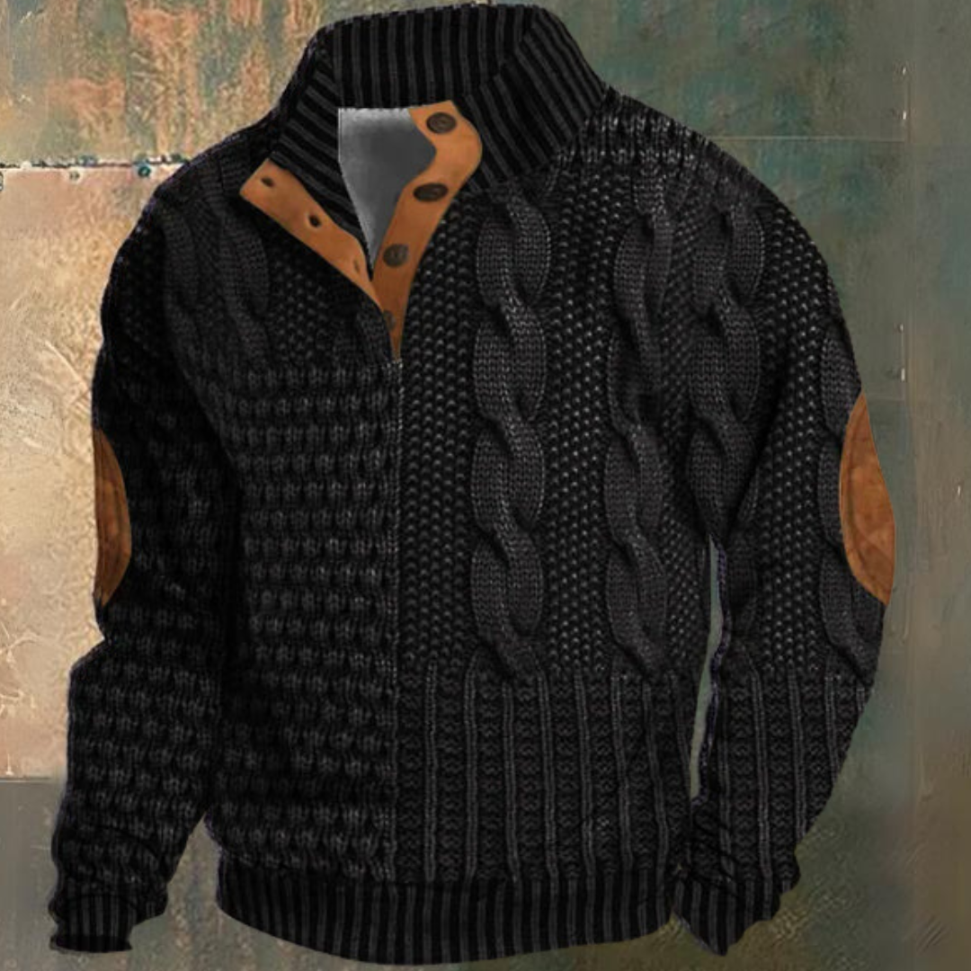Elias – Strukturierter Zopfstrickpullover mit Knopfleiste Herren