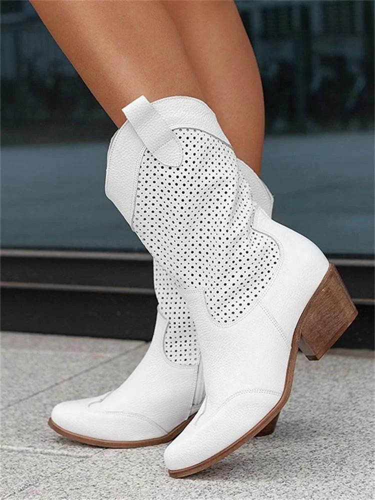 Damen-Cowboy-Stiefel mit durchbrochenem Design und Blockabsatz - J&B - 5 - Annoboutique