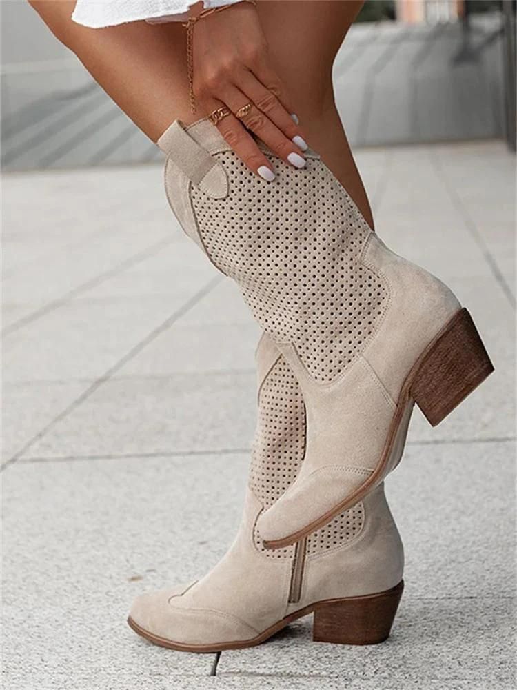 Damen-Cowboy-Stiefel mit durchbrochenem Design und Blockabsatz - J&B - 3 - Annoboutique