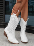 Damen-Cowboy-Stiefel mit durchbrochenem Design und Blockabsatz - J&B - 1 - Annoboutique