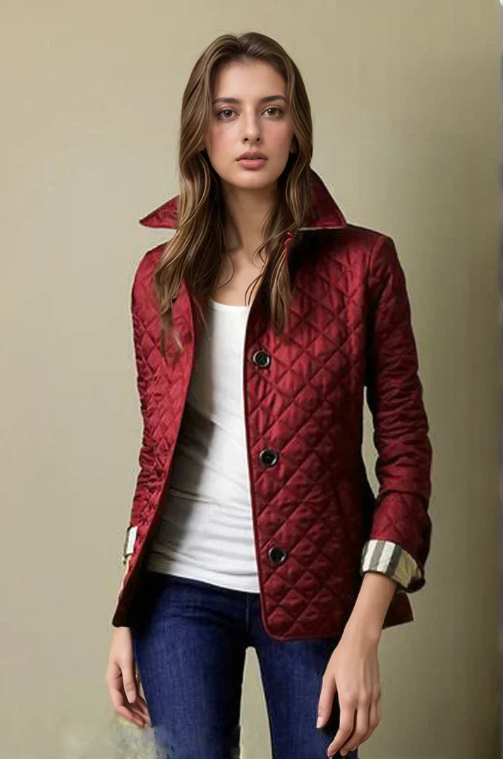 Elena - Damen  Baumwolle Steppjacke mit Knopfleiste und Kragen
