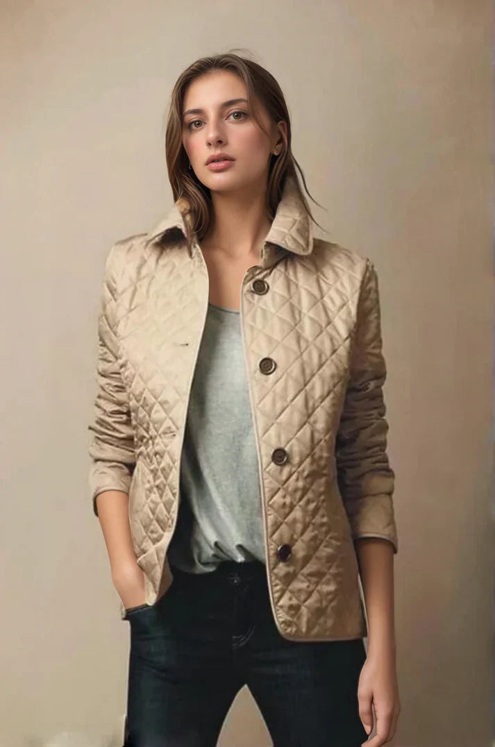 Elena - Damen  Baumwolle Steppjacke mit Knopfleiste und Kragen