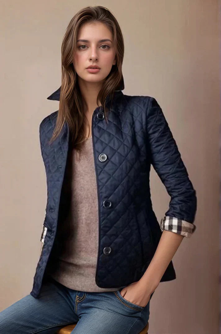 Elena - Damen  Baumwolle Steppjacke mit Knopfleiste und Kragen