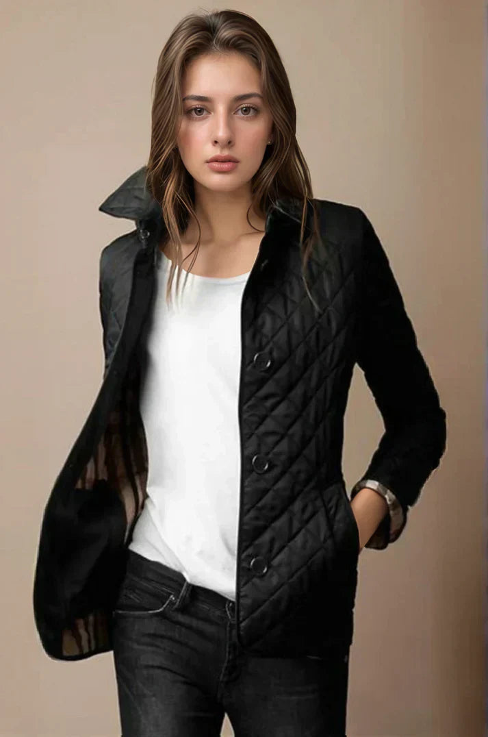 Elena - Damen  Baumwolle Steppjacke mit Knopfleiste und Kragen