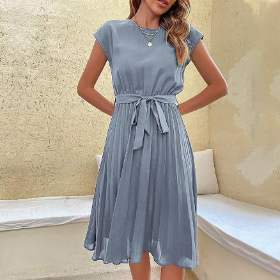 Elena - Damen Midikleid mit Plissee-Rock und Bindegürtel
