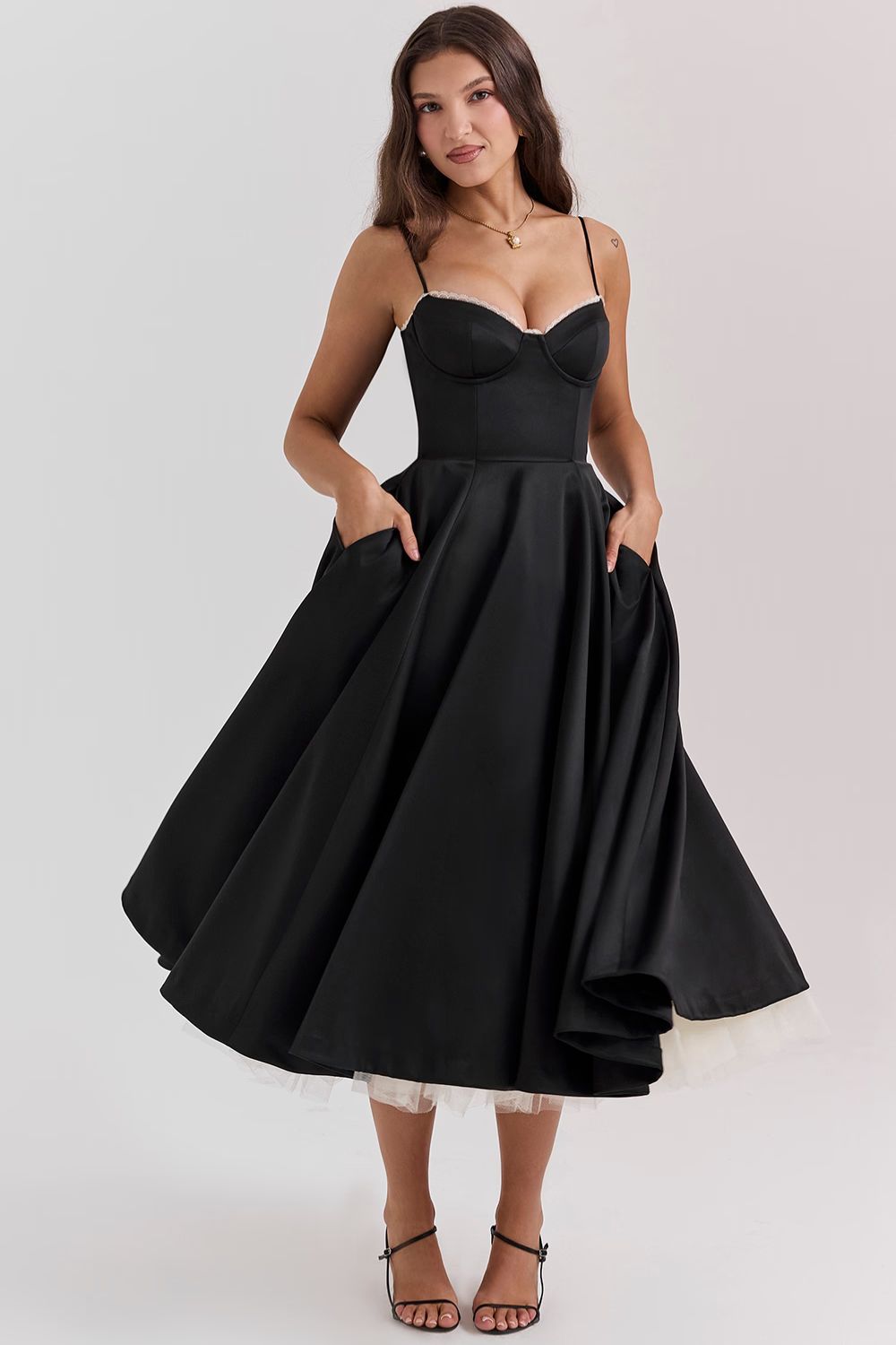 Isabella – Elegantes trägerbetontes Damen Midikleid