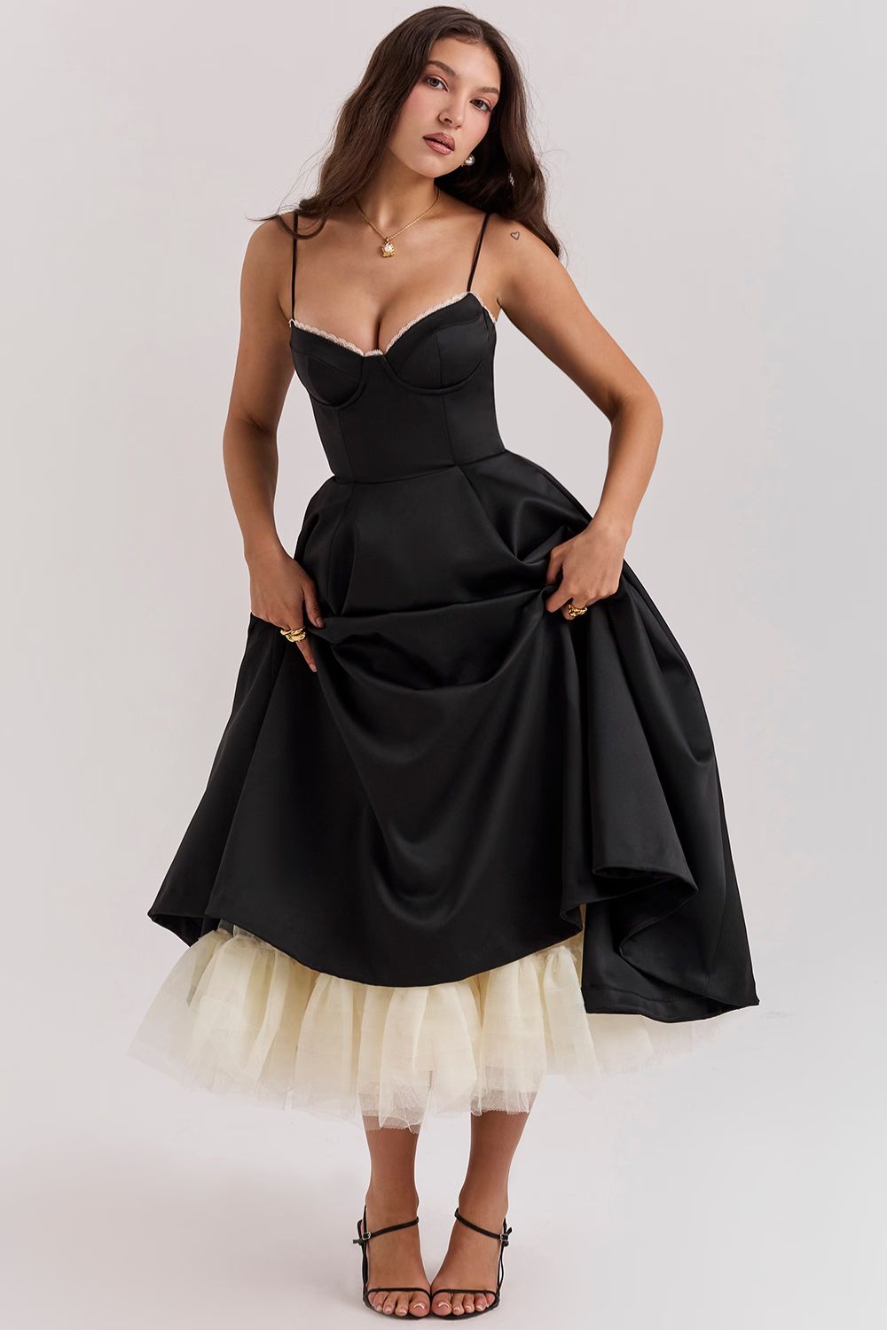 Isabella – Elegantes trägerbetontes Damen Midikleid