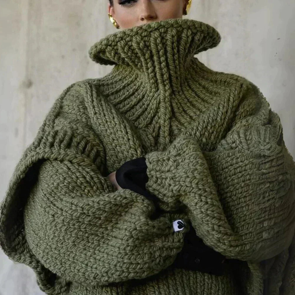 Amelia – Damen Grobstrickpullover Mit Rollkragen