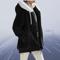 Elisa - Damen Teddyfelljacke mit Kapuze und Reißverschluss
