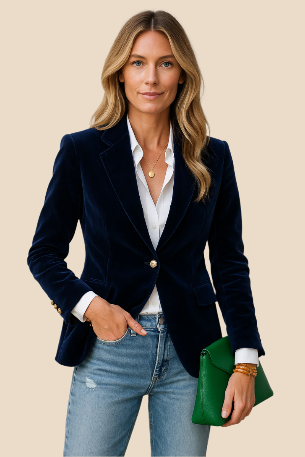 Camila - Damenblazer aus Samt mit Reverskragen und Knopfverschluss