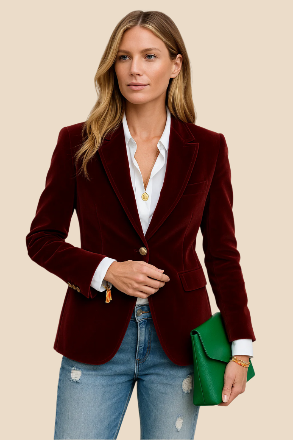 Camila - Damenblazer aus Samt mit Reverskragen und Knopfverschluss