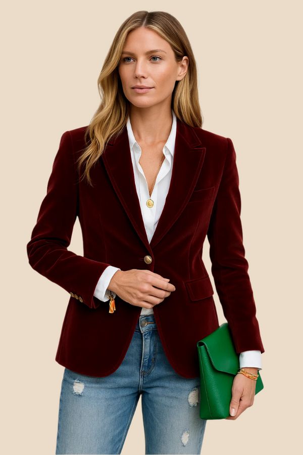 Camila - Damenblazer aus Samt mit Reverskragen und Knopfverschluss