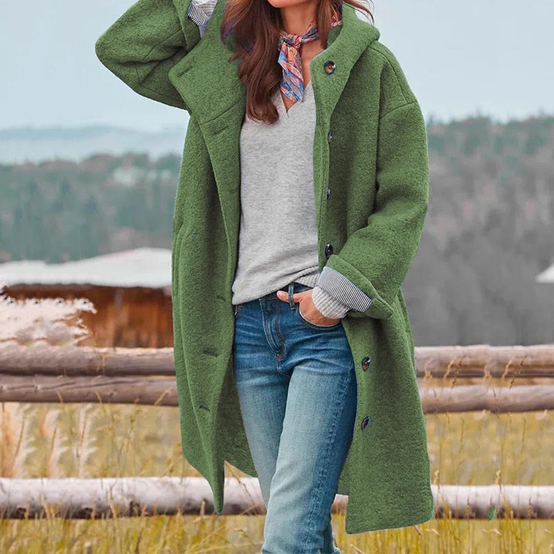Eleganter Damenmantel mit Kapuze und Knopfverschluss - J&B - 1 - Annoboutique