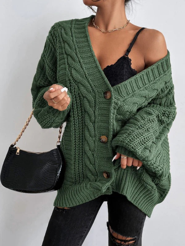 Lucía – Damen Zopfstrick Strickjacke Mit Knopfleiste