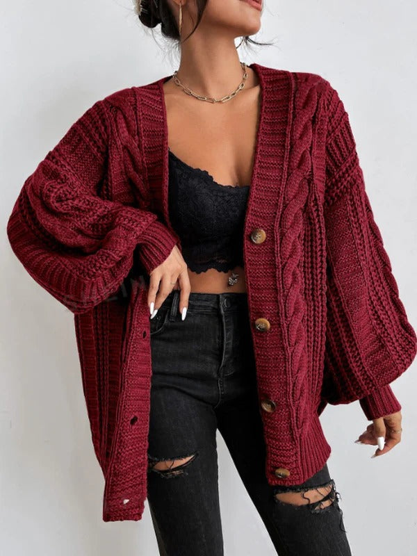 Lucía – Damen Zopfstrick Strickjacke Mit Knopfleiste