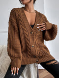 Lucía – Damen Zopfstrick Strickjacke Mit Knopfleiste