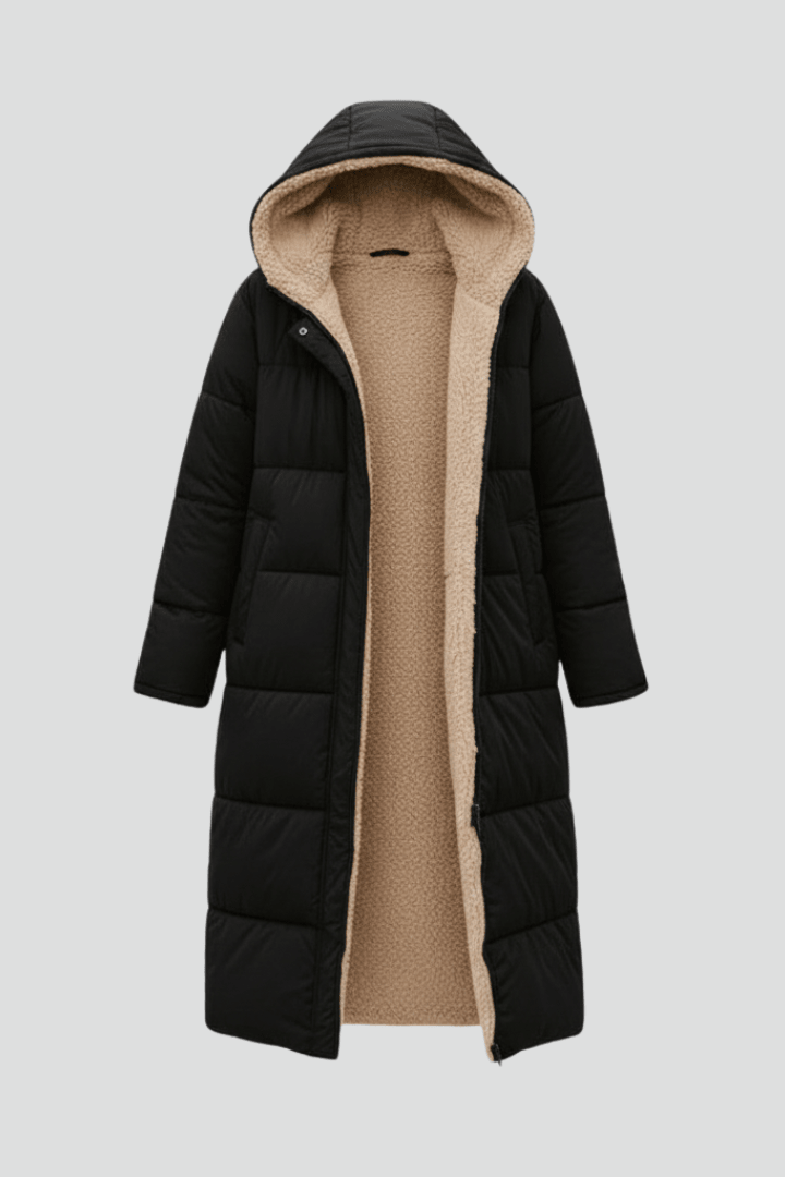 Eleganter Damenmantel mit Kapuze aus Daunen - J&B - 8 - Annoboutique