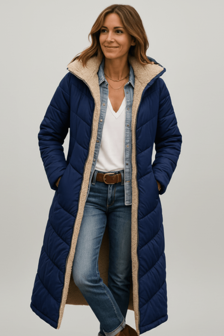Eleganter Damenmantel mit Kapuze aus Daunen - J&B - 2 - Annoboutique