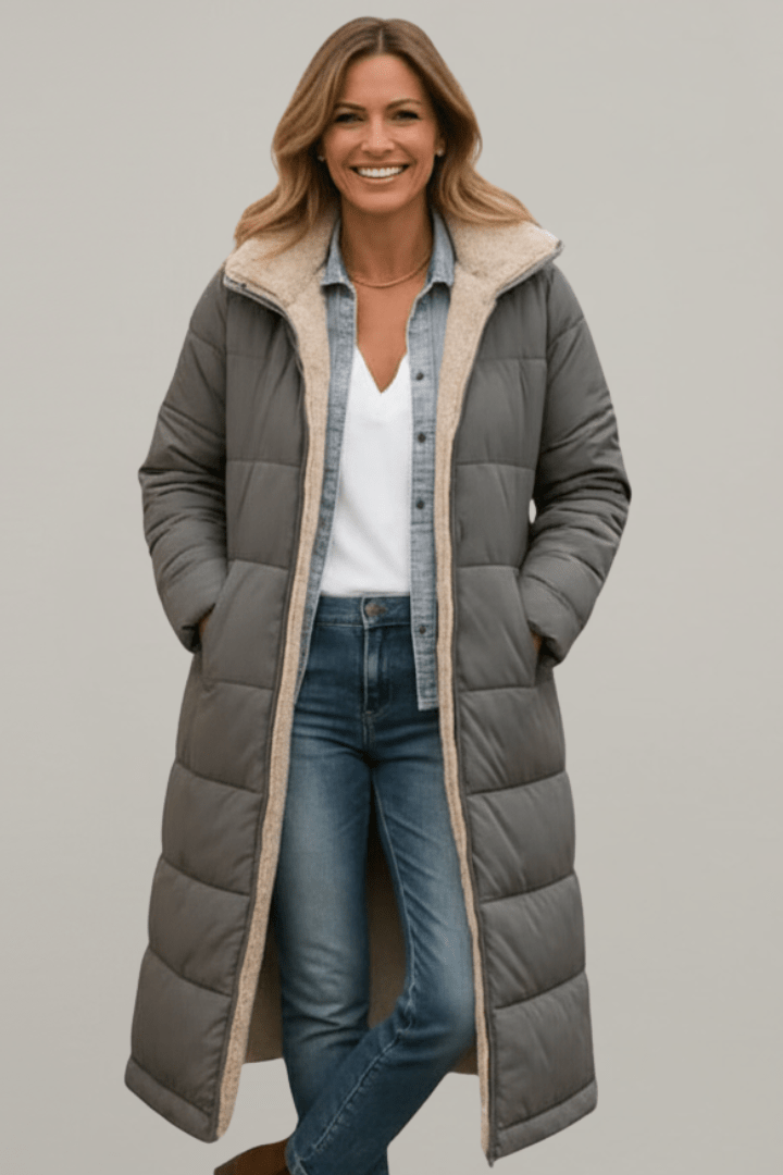 Eleganter Damenmantel mit Kapuze aus Daunen - J&B - 3 - Annoboutique