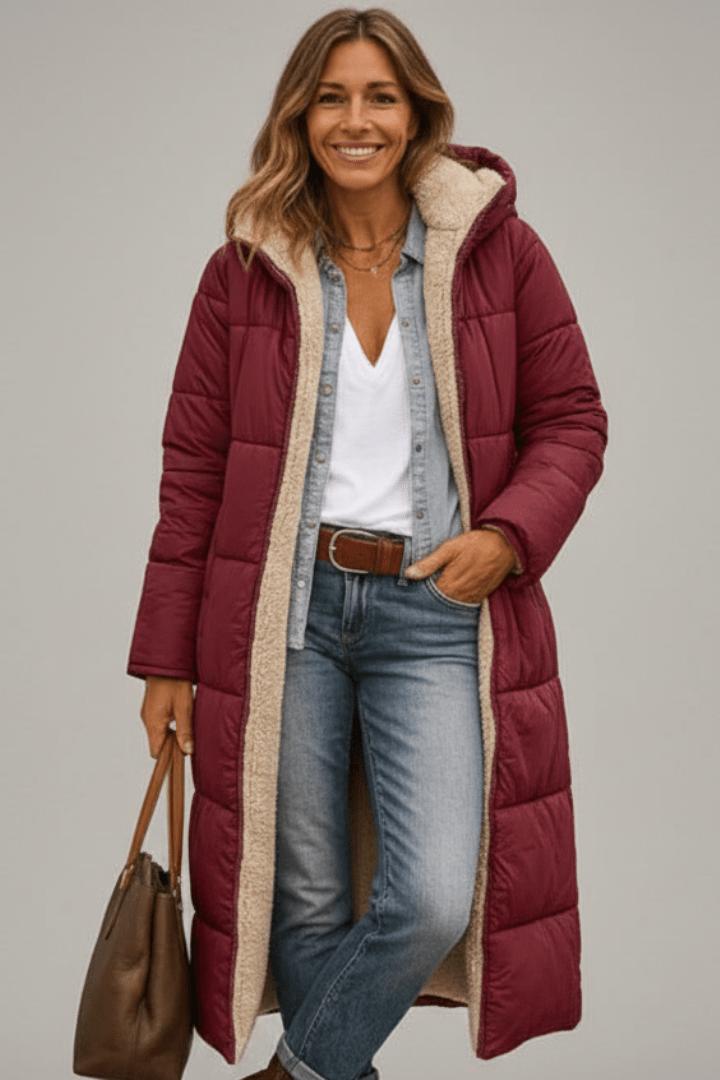 Eleganter Damenmantel mit Kapuze aus Daunen - J&B - 5 - Annoboutique
