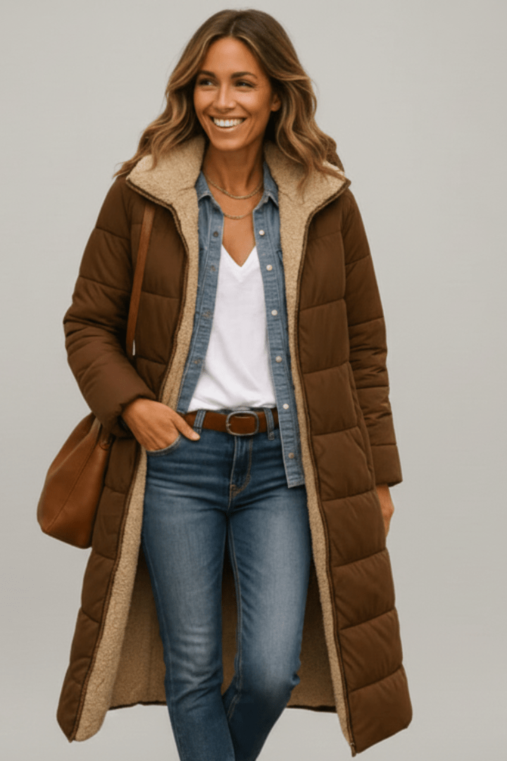 Eleganter Damenmantel mit Kapuze aus Daunen - J&B - 6 - Annoboutique