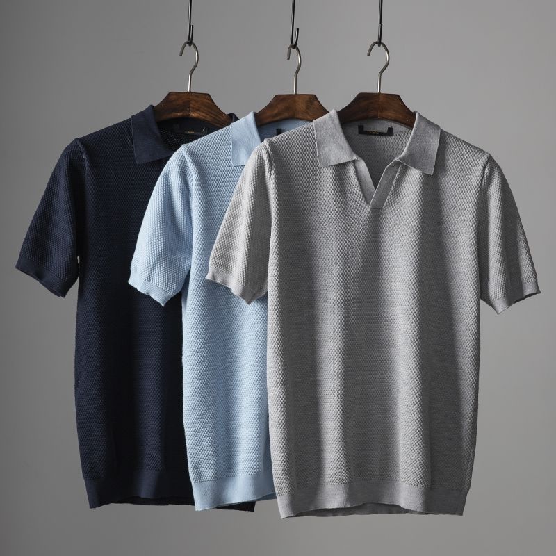 James – Herren Struktur Strickpolo Mit Kurzarm