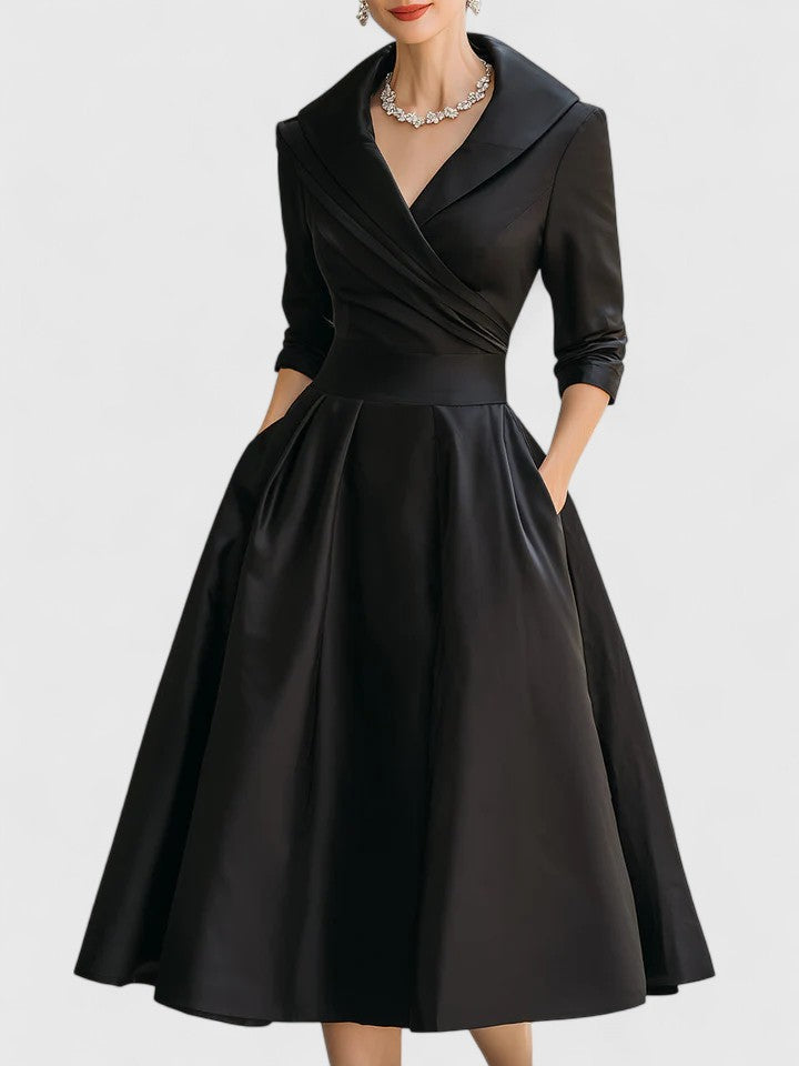 Abendkleid Damen mit Schalkragen und schwingendem Rock - 1 - Annoboutique