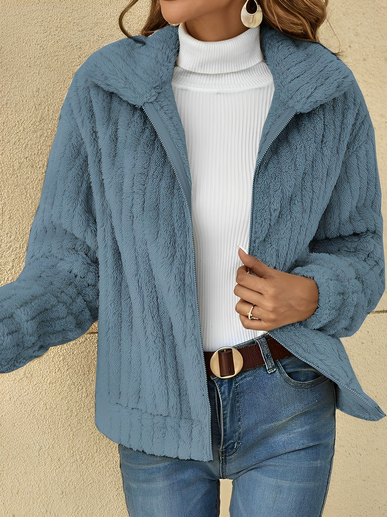 Selina - Kurzjacke Damen Teddyfell langarm Herbst Winter elegant