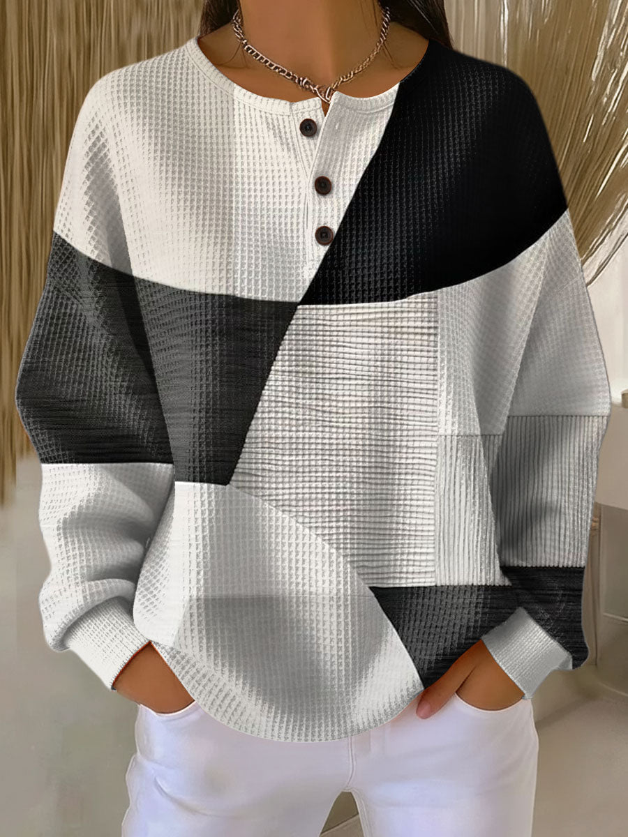 Lena – Strukturiertes Colorblock-Langarmshirt Damen