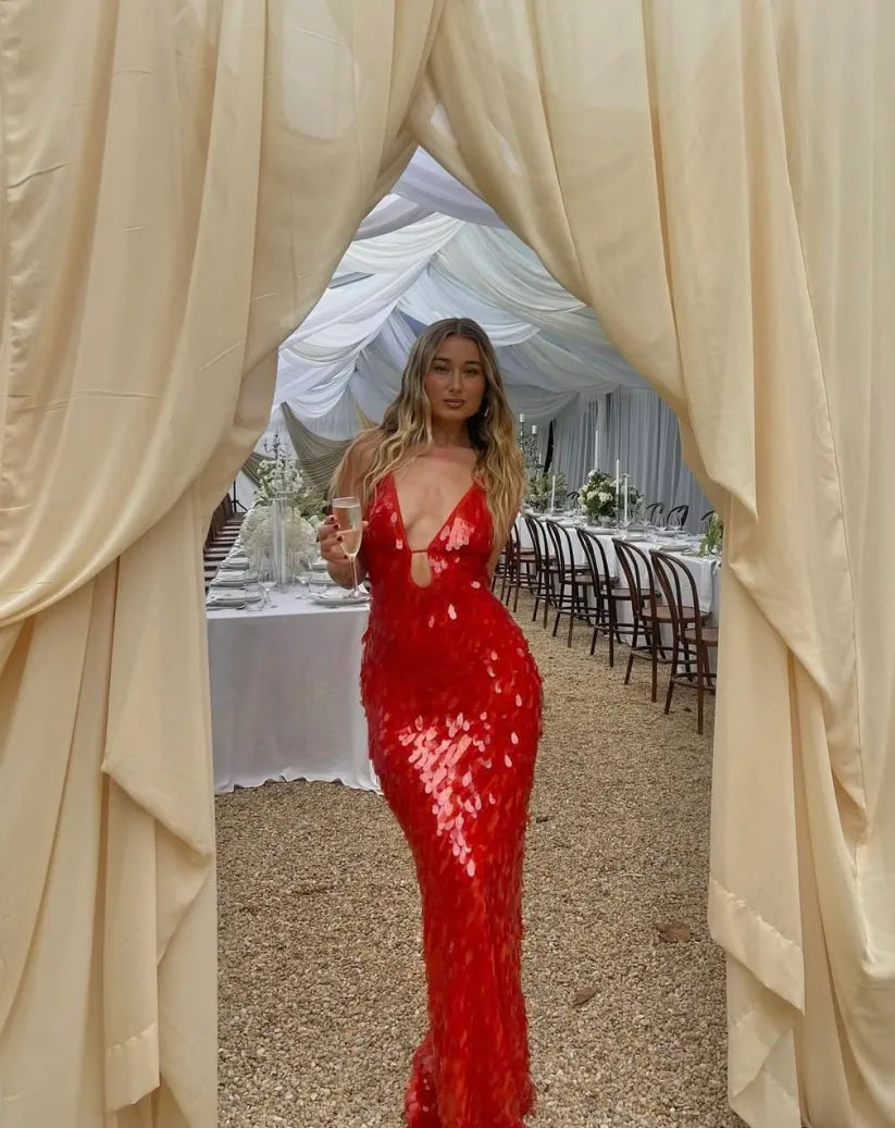 Isabelle - Rotes Pailletten Abendkleid für Damen