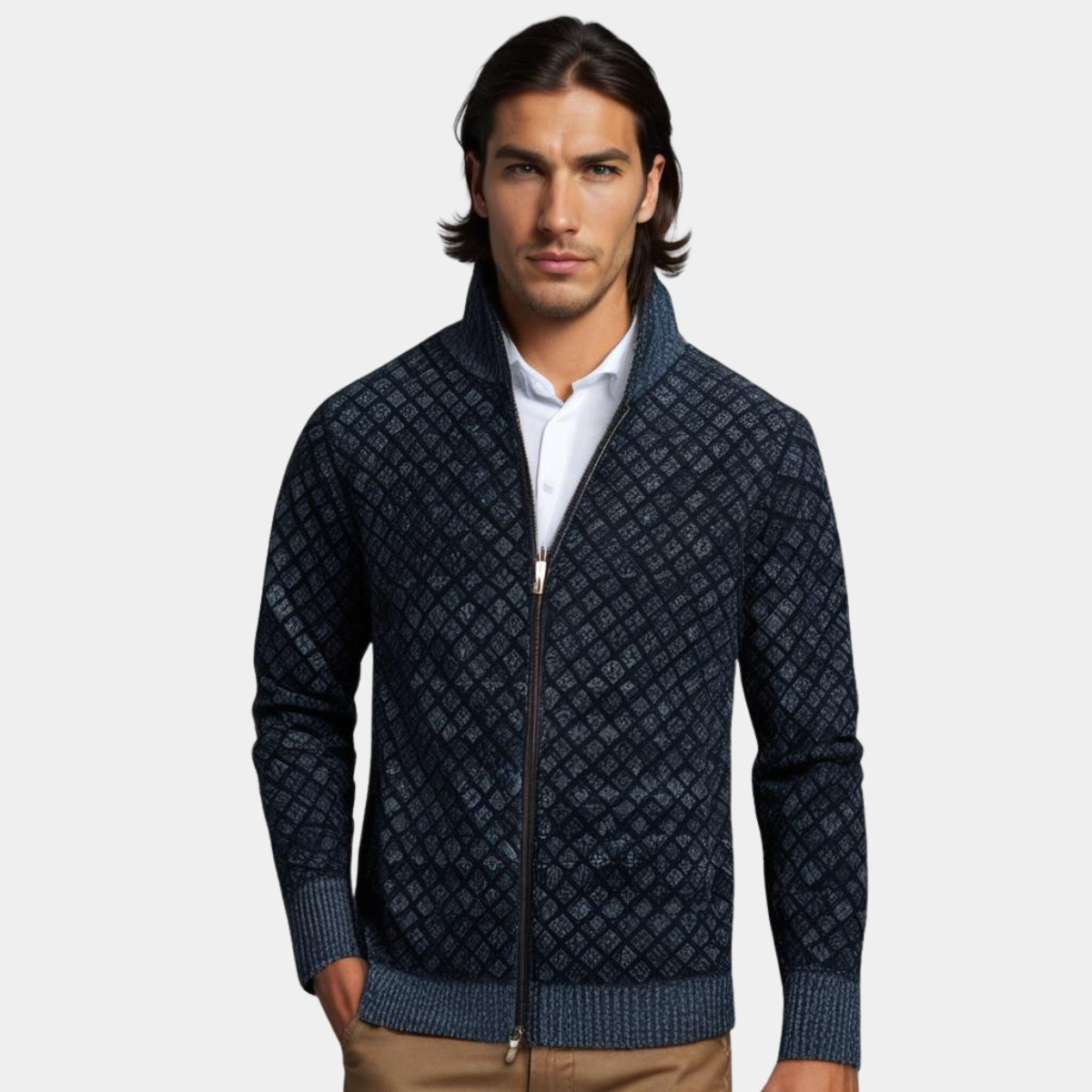 William – Strukturierte Herren Strickjacke mit Reißverschluss